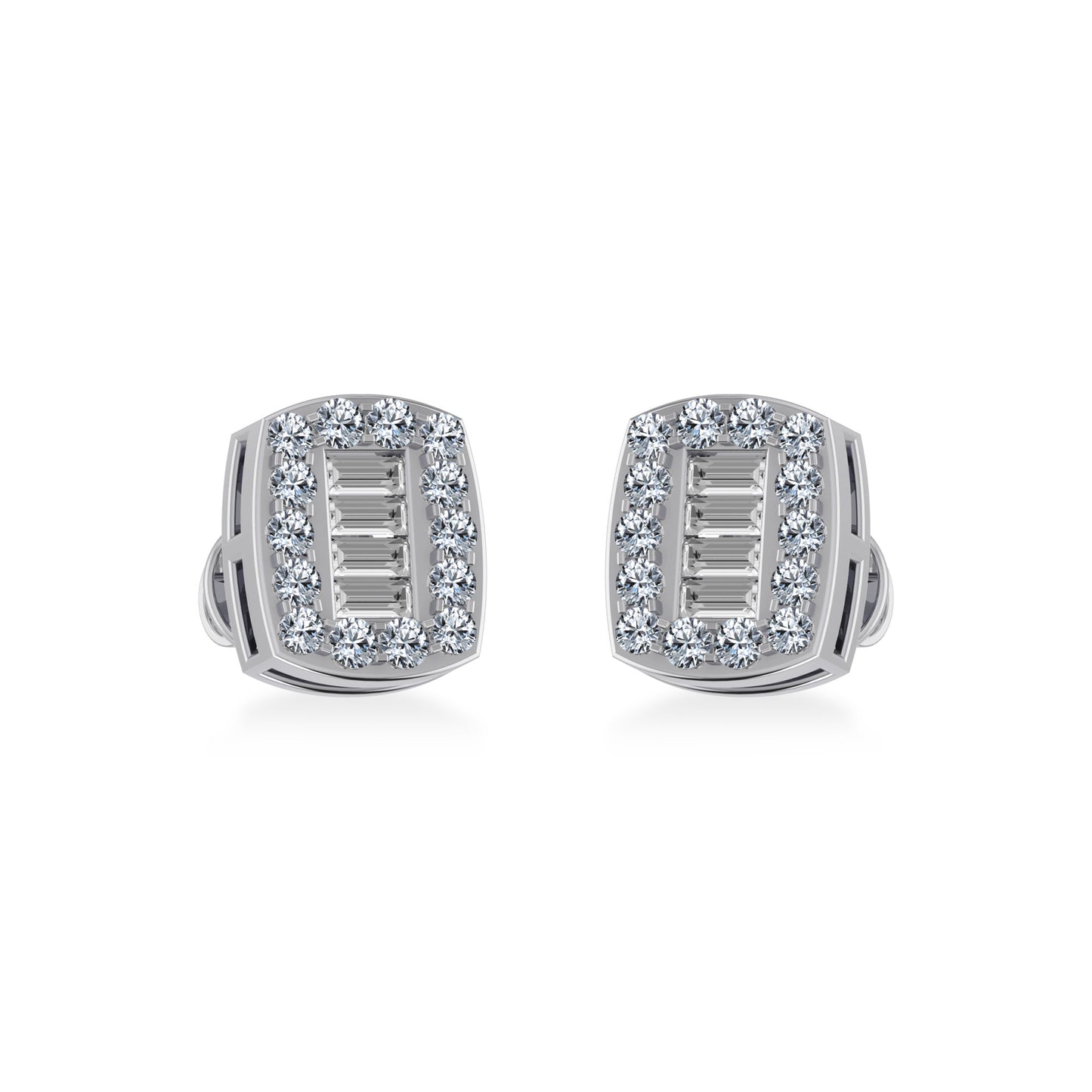 10K White Gold Round Baguette Diamond Stud Earring 3/8 Ctw