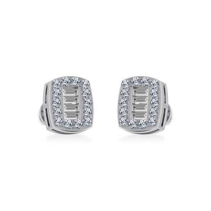 10K White Gold Round Baguette Diamond Stud Earring 3/8 Ctw