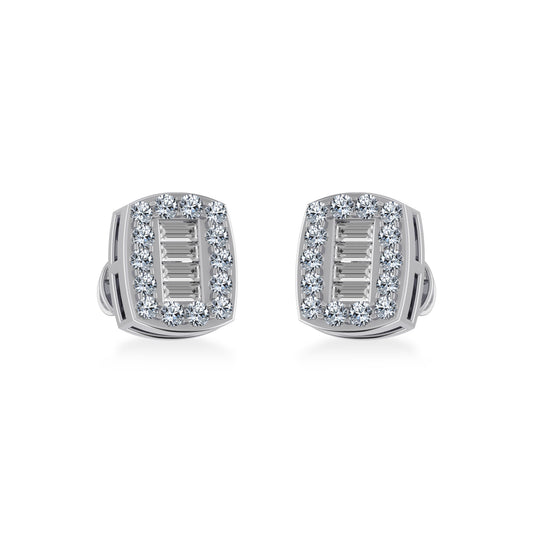 10K White Gold Round Baguette Diamond Stud Earring 3/8 Ctw