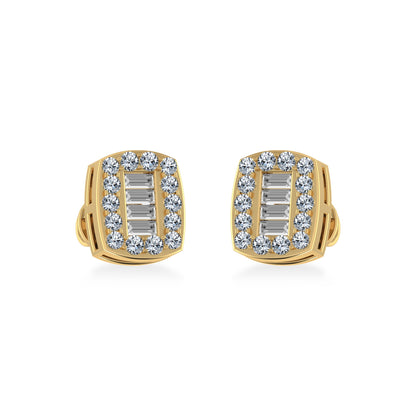 10K Yellow Gold Round Baguette Diamond Stud Earring 3/8 Ctw