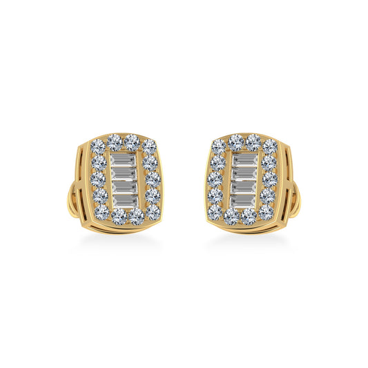 10K Yellow Gold Round Baguette Diamond Stud Earring 3/8 Ctw