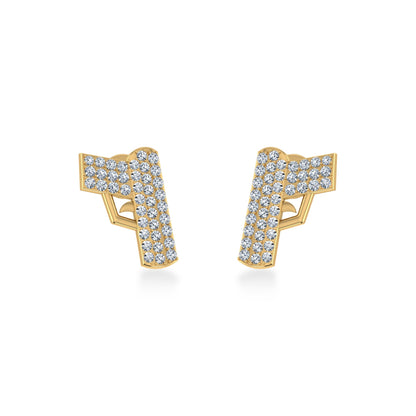 10K Yellow Gold Round Baguette Diamond Gun Stud Earrings 1/5 Ctw