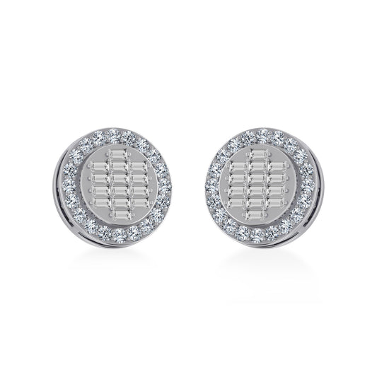 10K White Gold Round Baguette Diamond Stud Earring 5/8 Ctw