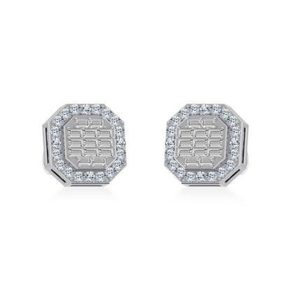 10K White Gold Diamond Designer Stud Earring 1/2 Ctw