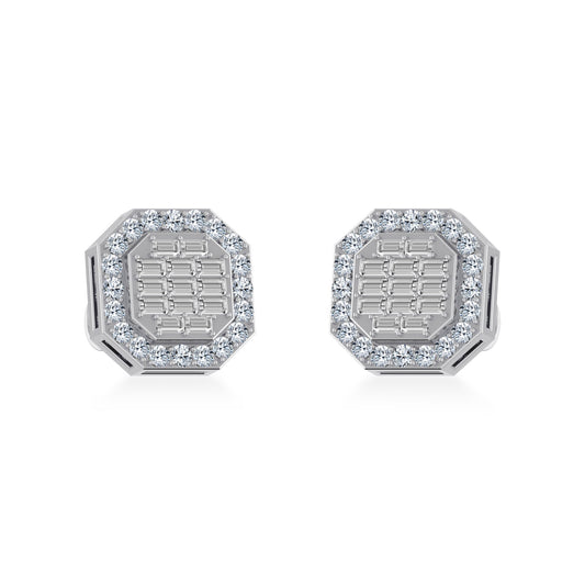 10K White Gold Diamond Designer Stud Earring 1/2 Ctw