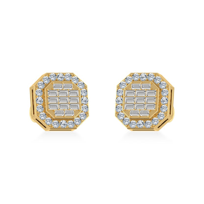 10K Yellow Gold Diamond Designer Stud Earring 1/2 Ctw
