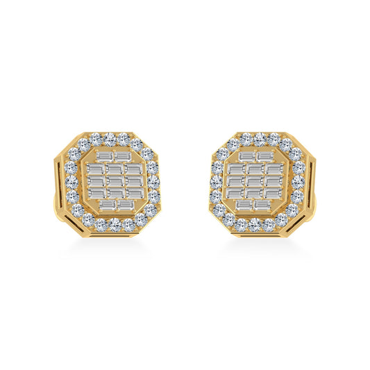 10K Yellow Gold Diamond Designer Stud Earring 1/2 Ctw