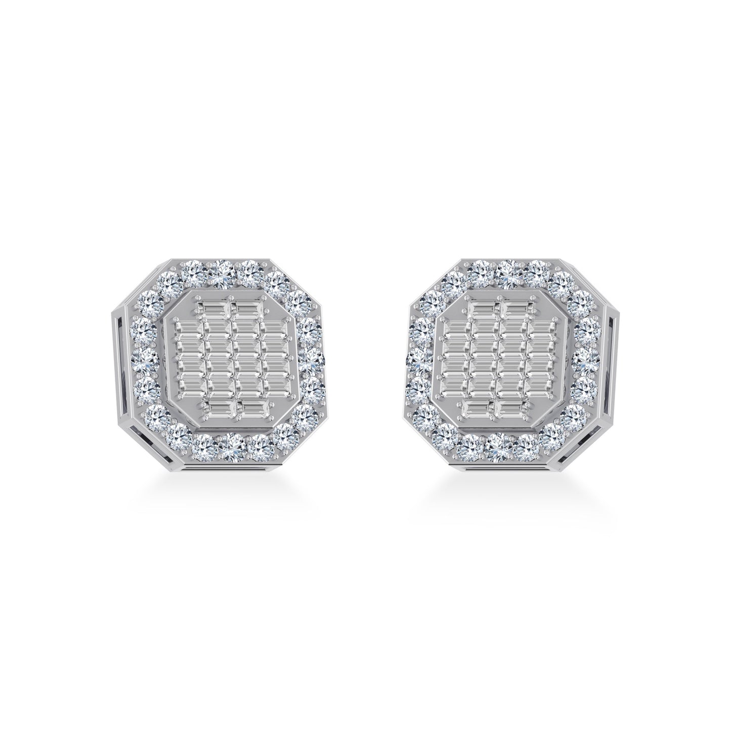 10K White Gold Diamond Designer Stud Earring 7/8 Ctw