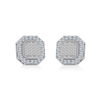 10K White Gold Diamond Designer Stud Earring 7/8 Ctw
