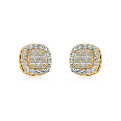 10K Yellow Gold Round Baguette Diamond Stud Earrings 5/8 Ctw