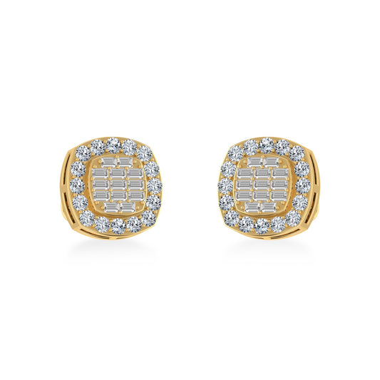 10K Yellow Gold Round Baguette Diamond Stud Earrings 5/8 Ctw