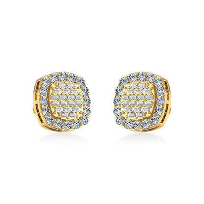 10K Yellow Gold Round Baguette Diamond Stud Earrings 1 Ctw