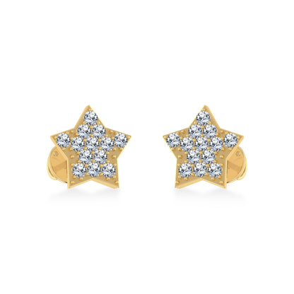 10K Yellow Gold Round Diamond Star Stud Earring 1/8 Ctw
