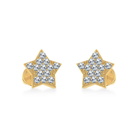 10K Yellow Gold Round Diamond Star Stud Earring 1/8 Ctw