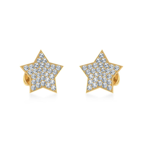 10K Yellow Gold Round Diamond Star Stud Earrings 1/4 Ctw