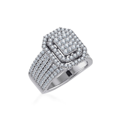10K White Gold Round Diamond Womens Size 7 Designer Bridal Ring 1-1/2 Ctw