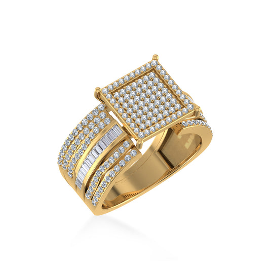 10K Yellow Gold Round Baguette Diamond Womens Square Shape Size 7 Bridal Ring 7/8 Ctw