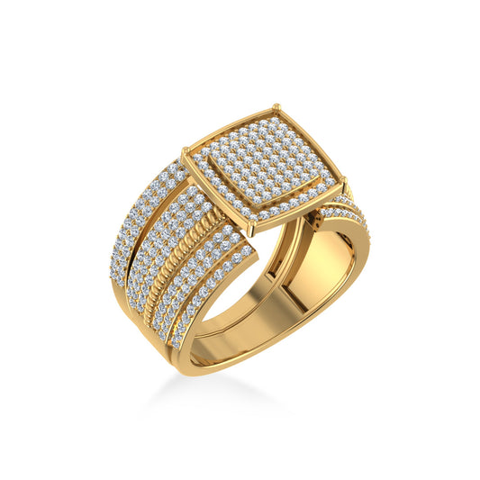10K Yellow Gold Round Diamond Womens Square Shape Bridal Ring 7/8 Ctw