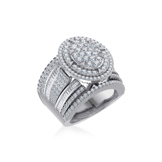 10K White Gold Round Baguette Diamond Womens Size 7 Oval Shape Designer Bridal Ring 2-5/8 Ctw