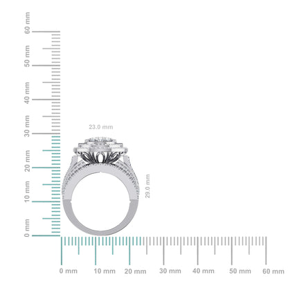 10K White Gold Round Baguette Diamond Womens Size 7 Oval Shape Designer Bridal Ring 2-5/8 Ctw