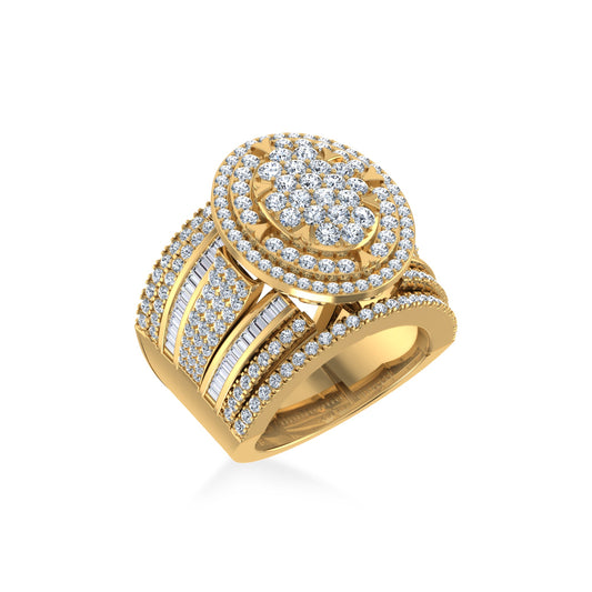 10K Yellow Gold Round Baguette Diamond Womens Size 7 Oval Shape Designer Bridal Ring 2-5/8 Ctw