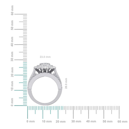 10K White Gold Round Baguette Diamond Womens Size 7 Designer Bridal Ring 2-3/8 Ctw