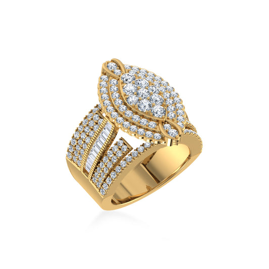10K Yellow Gold Round Baguette Diamond Womens Size 7 Designer Bridal Ring 2-3/8 Ctw