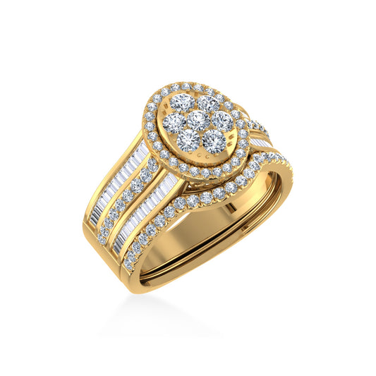 10K Yellow Gold Round Baguette Diamond Womens Oval Shape Designer Bridal Ring 1-1/5 Ctw