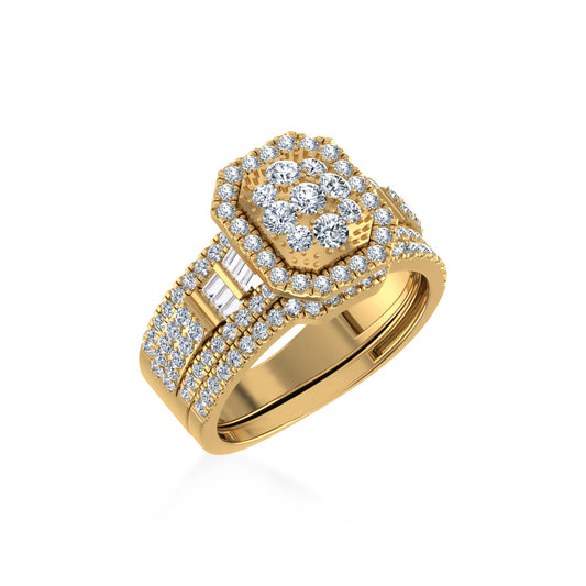 10K Yellow Gold Round Baguette Diamond Womens Designer Bridal Ring 1 Ctw