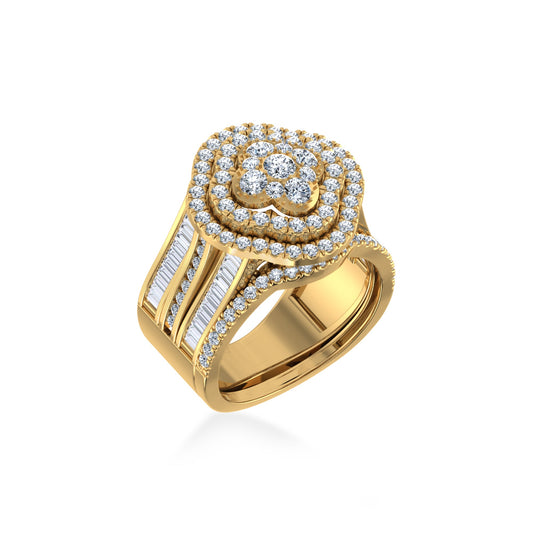 10K Yellow Gold Round Baguette Diamond Womens Designer Bridal Ring 1-5/8 Ctw