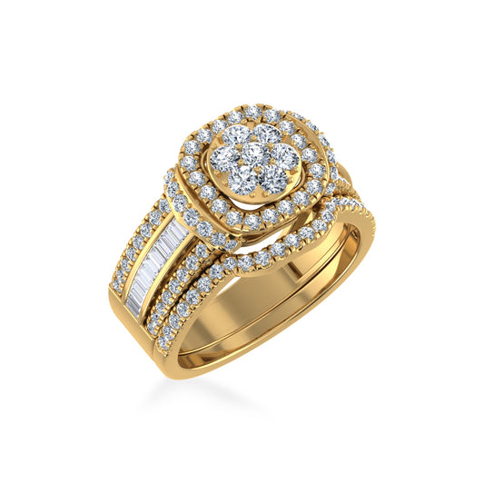 10K Yellow Gold Round Baguette Diamond Womens Size 7 Designer Bridal Ring 1-1/4 Ctw