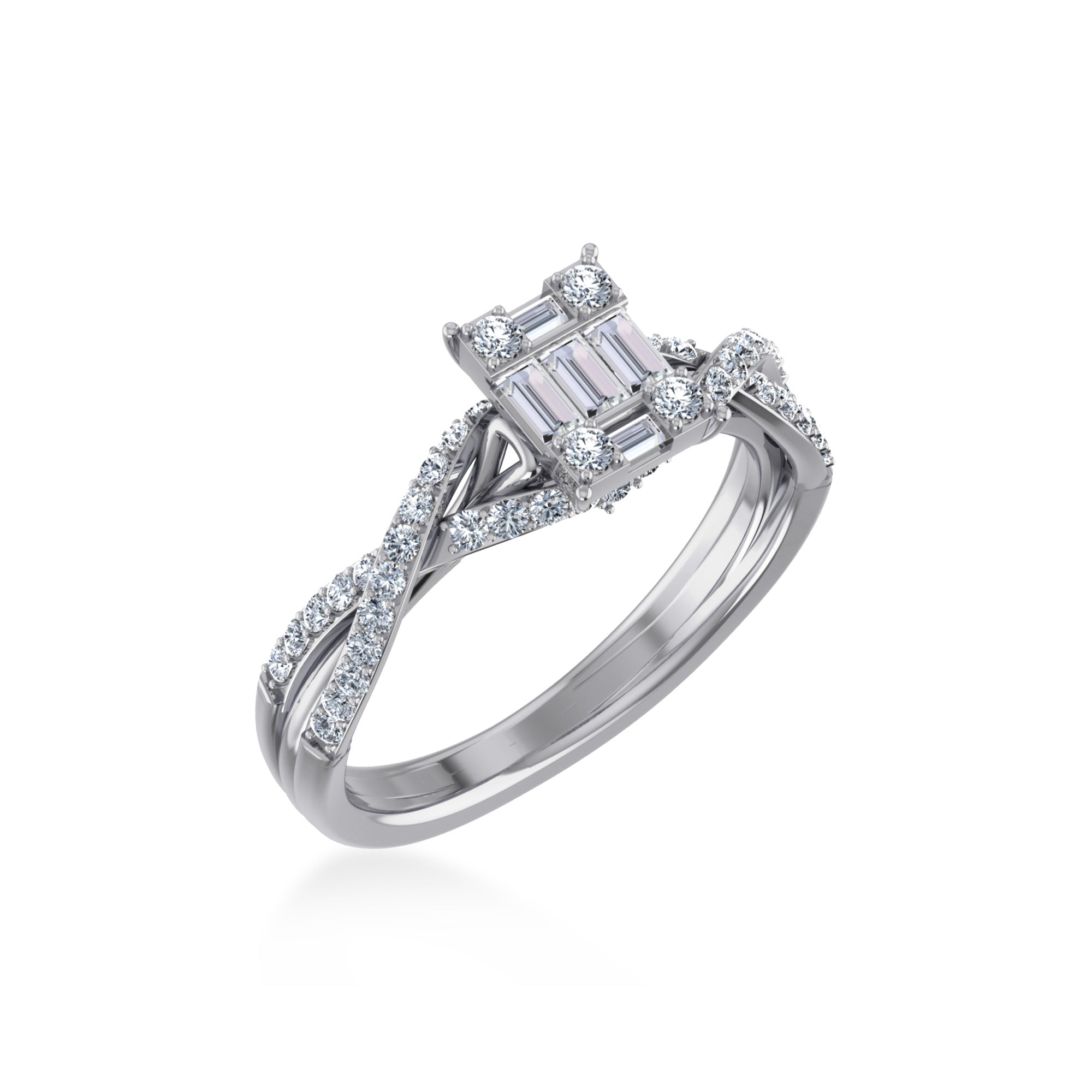 14K White Gold Round Baguette Diamond Womens Designer Ring 1/2 Ctw