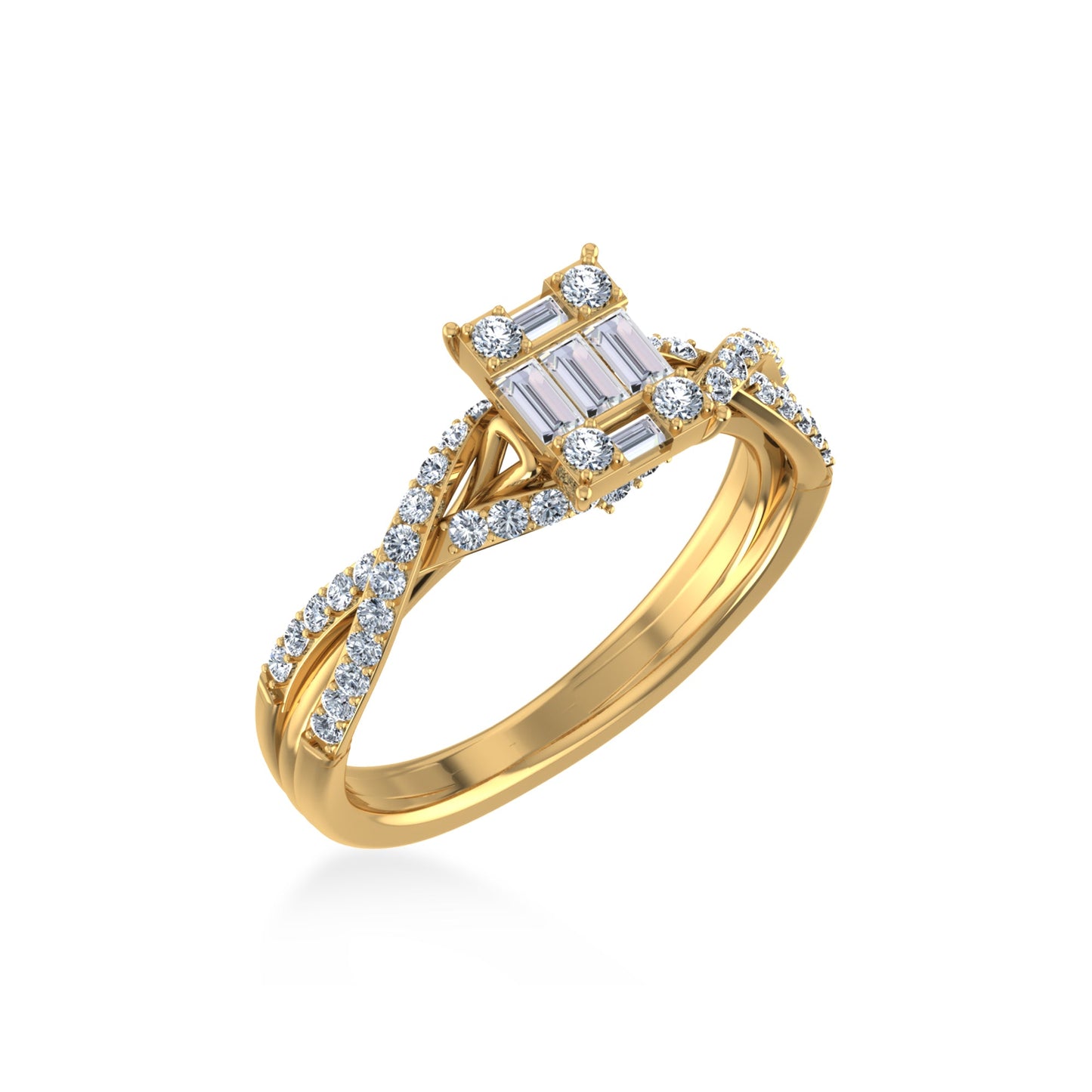14K Yellow Gold Round Baguette Diamond Womens Designer Ring 1/2 Ctw