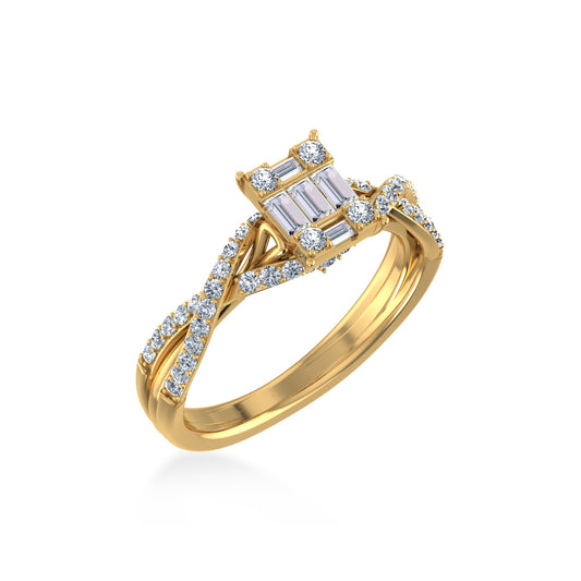 14K Yellow Gold Round Baguette Diamond Womens Designer Ring 1/2 Ctw