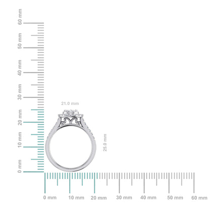14K White Gold Round Diamond Pear Shape Womens Designer Ring 7/8 Ctw