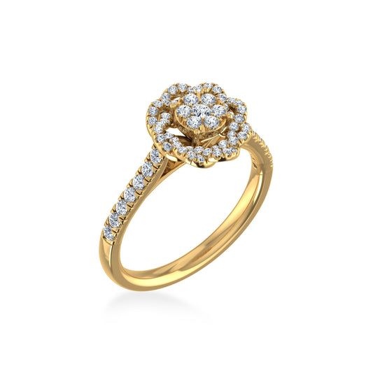 14K Yellow Gold Round Diamond Womens Flower Designer Ring 5/8 Ctw