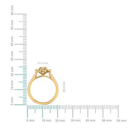 14K Yellow Gold Round Diamond Womens Flower Designer Ring 5/8 Ctw