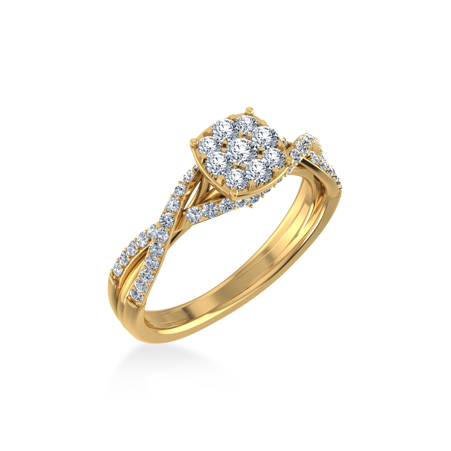 14K Yellow Gold Round Diamond Womens Designer Ring 3/4 Ctw