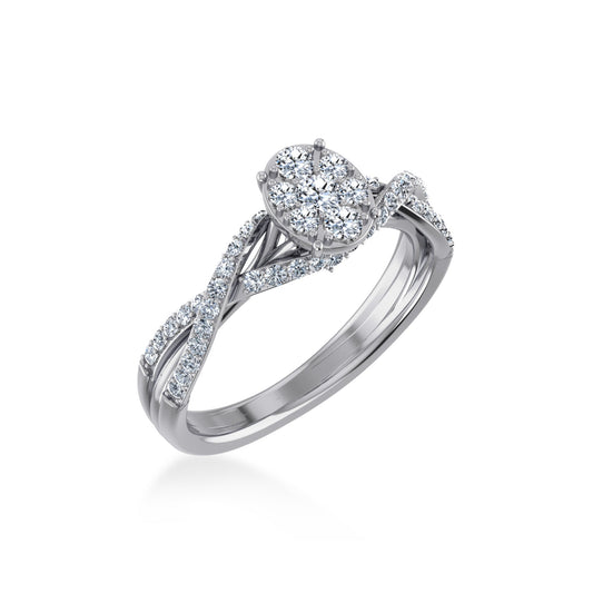 14K White Gold Round Diamond Womens Size 7 Designer Ring 5/8 Ctw