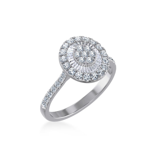14K White Gold Round Baguette Diamond Womens Designer Ring 7/8 Ctw