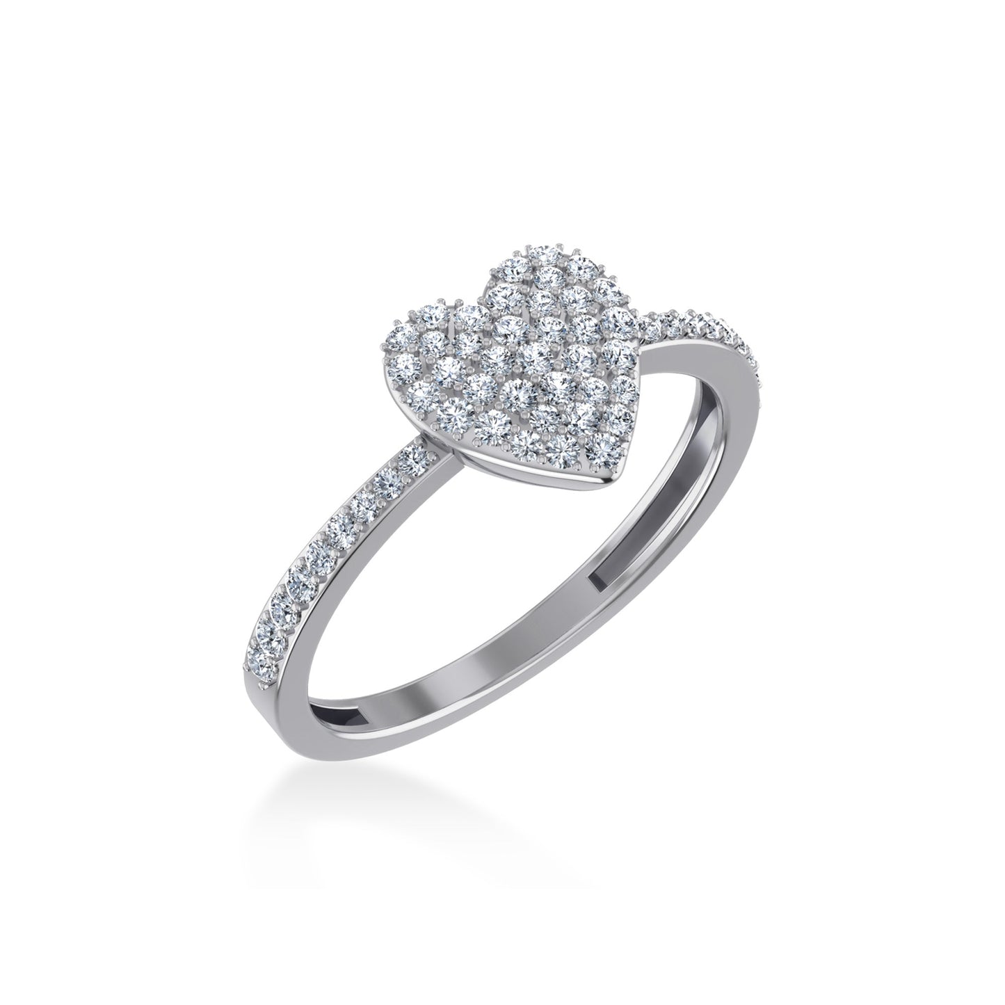 14K White Gold Round Diamond Heart Shape Womens Size 7 Designer Ring 3/8 Ctw
