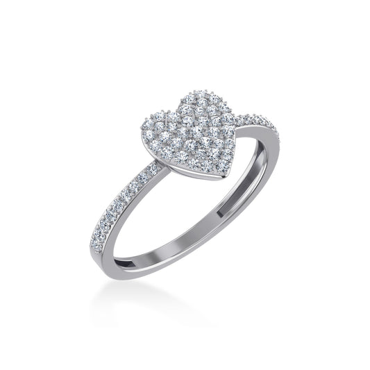 14K White Gold Round Diamond Heart Shape Womens Size 7 Designer Ring 3/8 Ctw