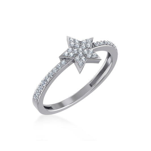 14K White Gold Round Diamond Womens Star Shape Size 7 Designer Ring 1/4 Ctw