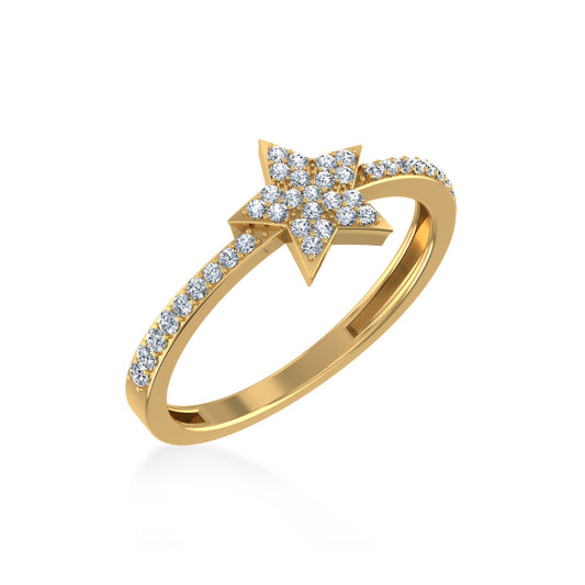 14K Yellow Gold Round Diamond Womens Star Shape Size 7 Designer Ring 1/4 Ctw