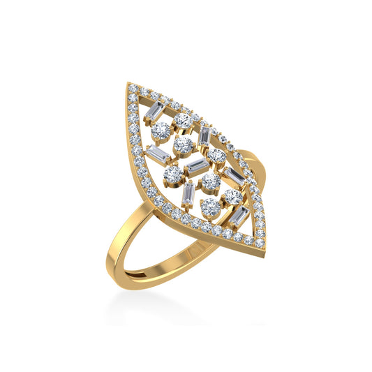 14K Yellow Gold Round Baguette Diamond Marquise Shape Womens Size 7 Designer Ring 5/8 Ctw