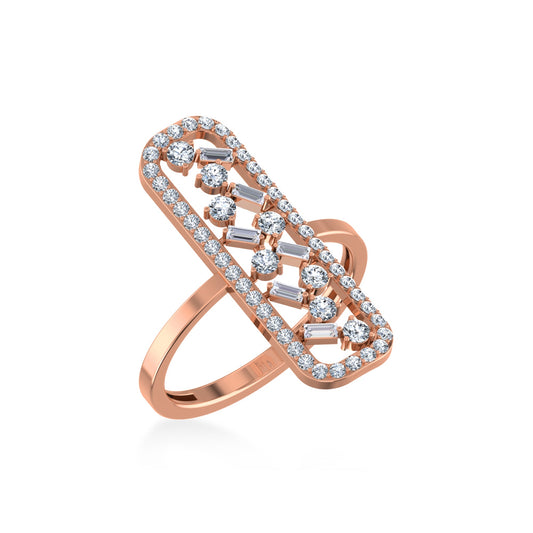 14K Rose Gold Round Baguette Diamond Womens Designer Ring 5/8 Ctw