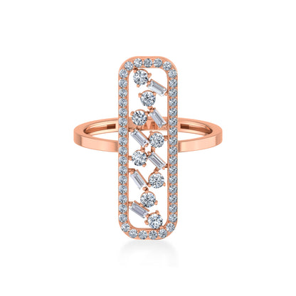14K Rose Gold Round Baguette Diamond Womens Designer Ring 5/8 Ctw