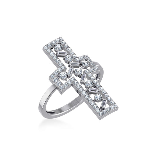 14K White Gold Round Baguette Diamond Womens Size 7 Designer Ring 5/8 Ctw