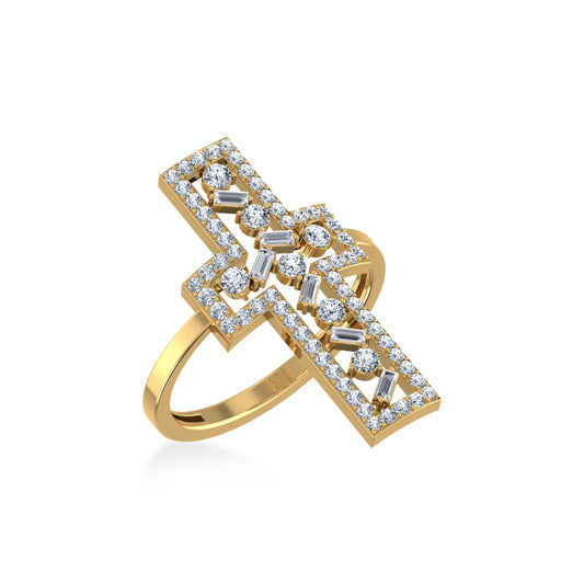14K Yellow Gold Round Baguette Diamond Womens Size 7 Designer Ring 5/8 Ctw