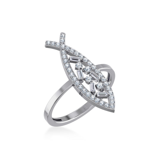 14K White Gold Round Baguette Diamond Womens Size 7 Designer Ring 3/8 Ctw